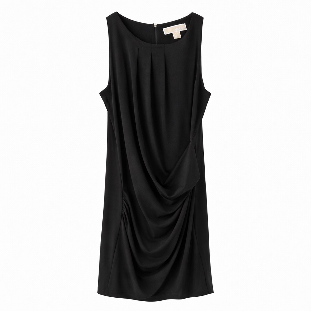 Michael Kors Black Draped Sleeveless Dress Size M Elegant Cocktail Work NEW